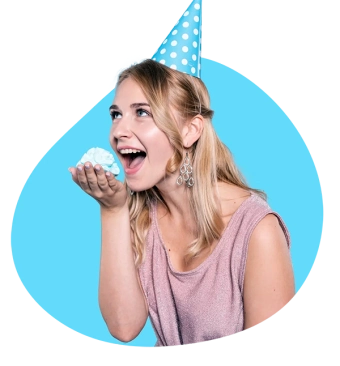 A man with a computer showing the Birthday Hello app