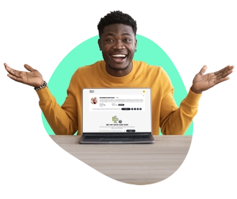 A man with a computer showing the Birthday Hello app